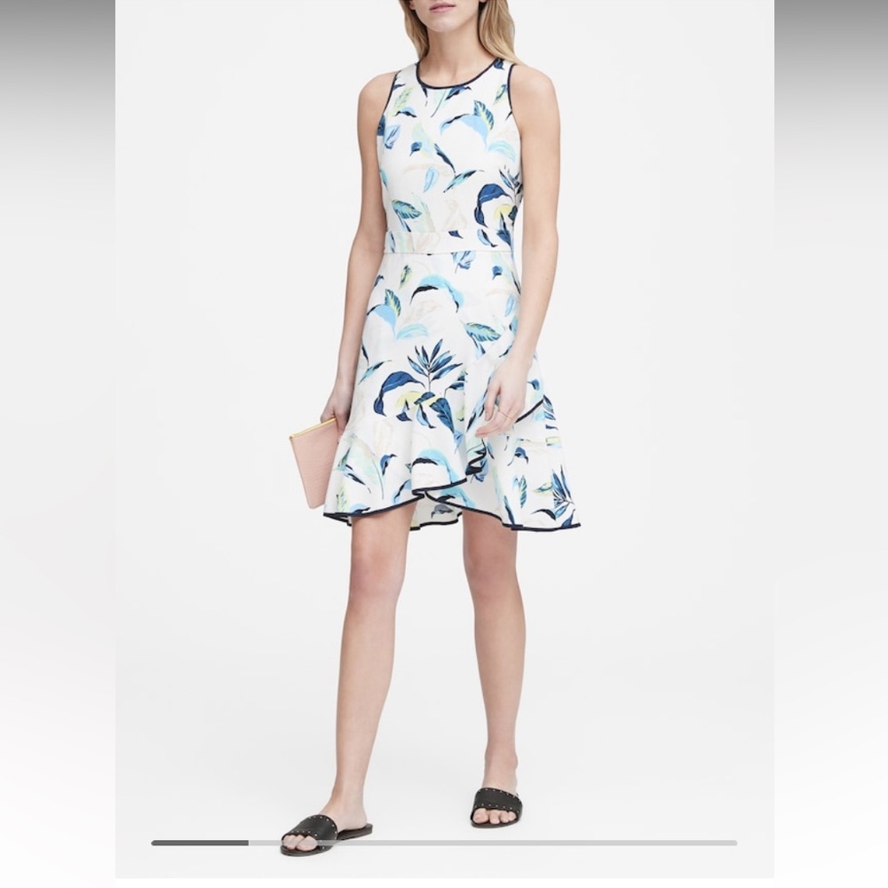 Banana Republic White and Blue Ruffle Mini Dress